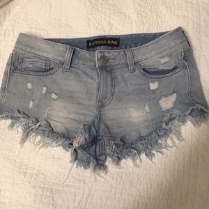Distressed jean shorts